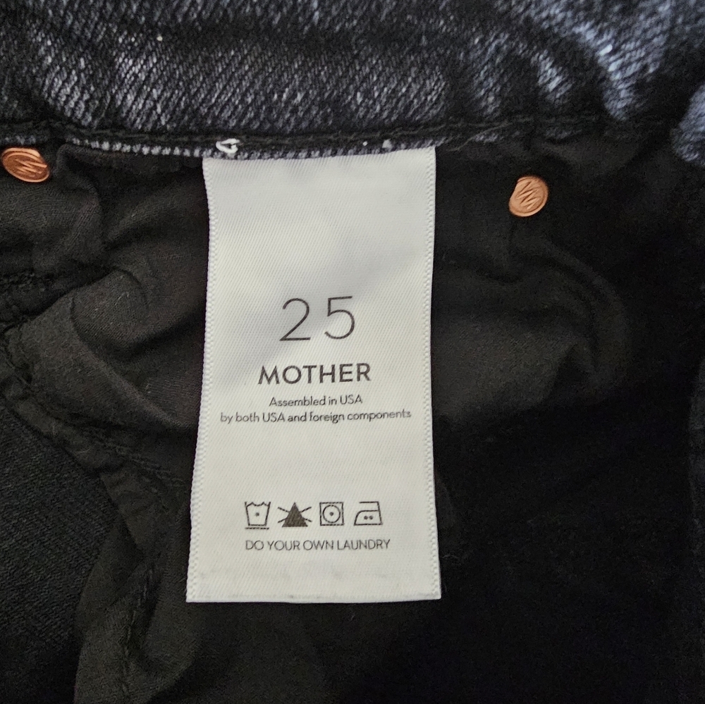 MOTHER Superior High Waisted Smokin' Double Heel Straight Leg Black Jeans 25 - Picture 10 of 11